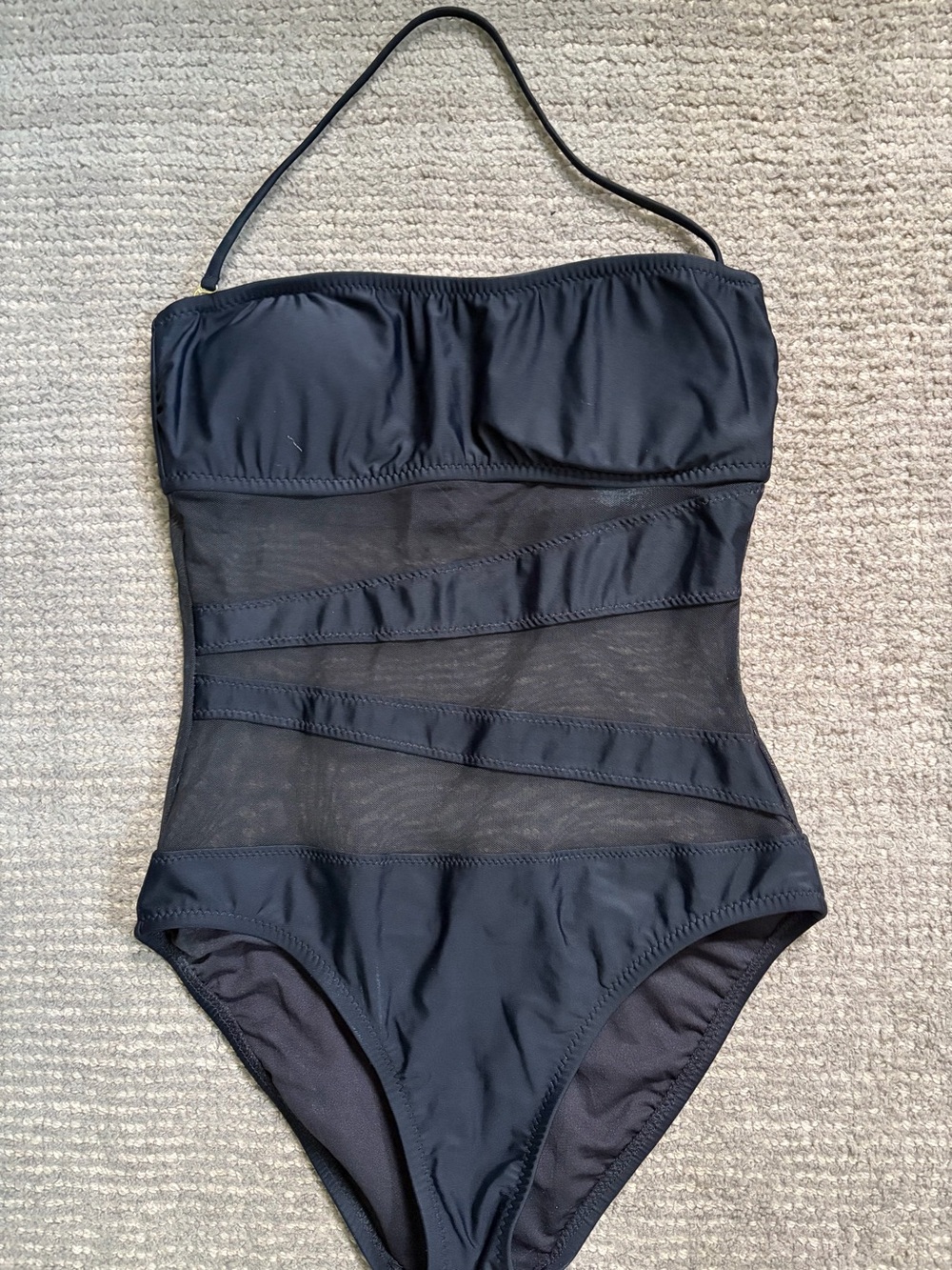Black Mesh Panel One-Piece Swimsuit - Women